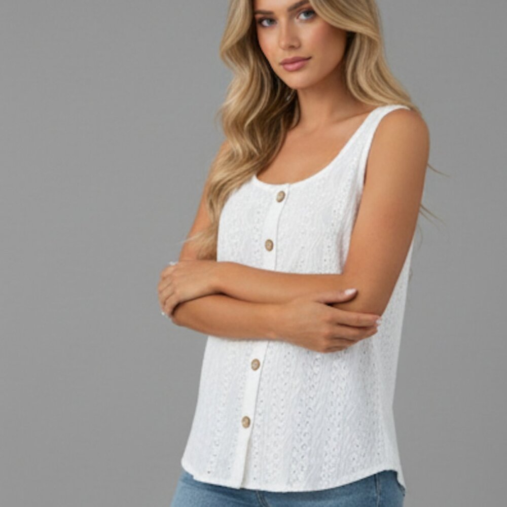 LAST ONE 🔥 White Eyelet Embroidery Tank Top - Picture 4 of 8